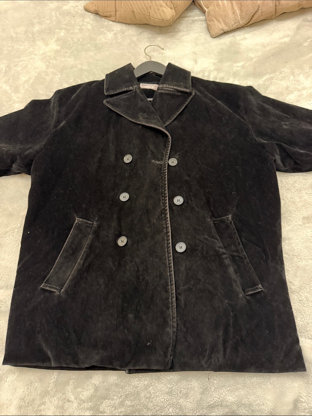 Men's Black Double-Breasted Corduroy Coat - Unbranded
